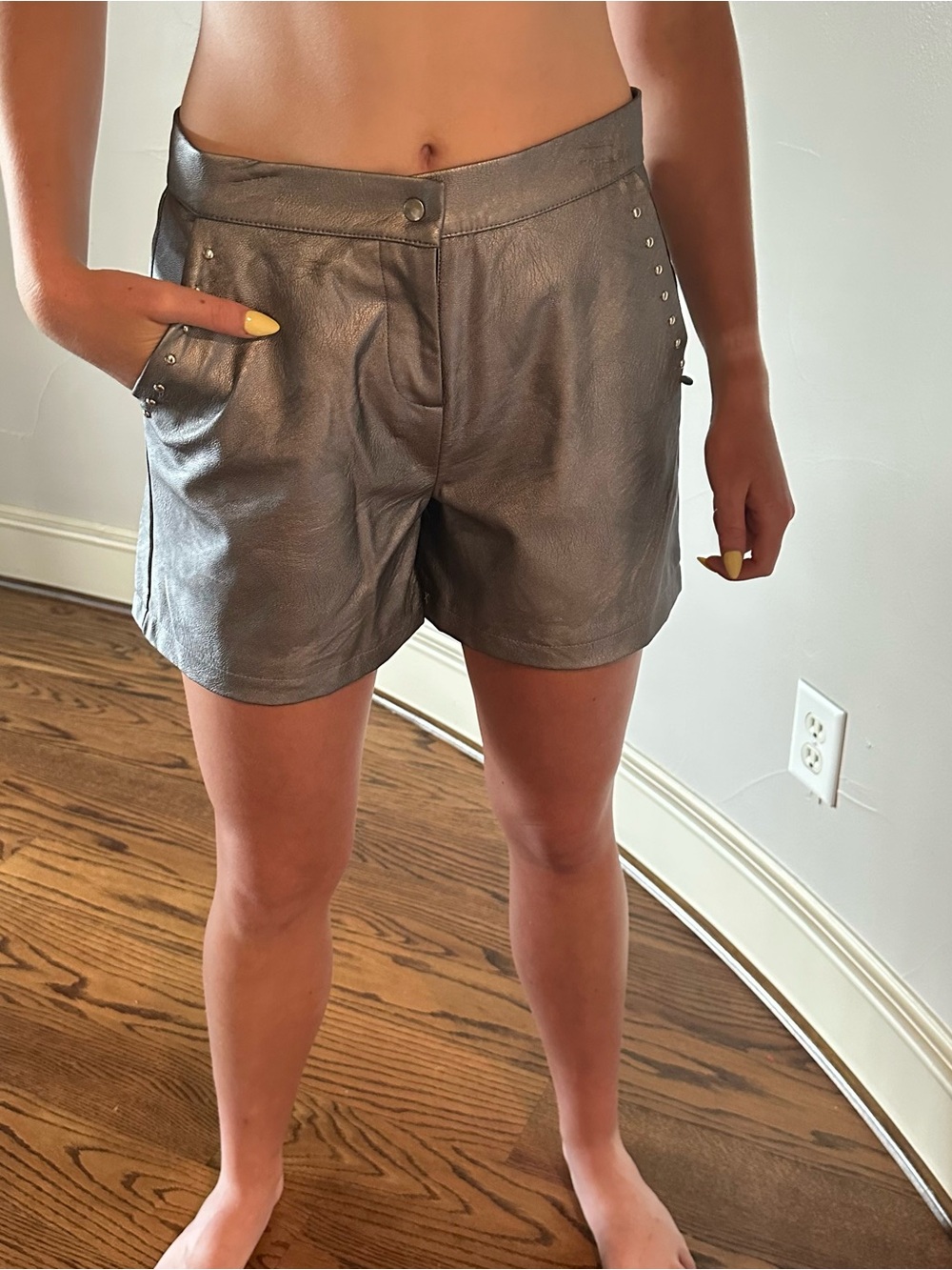 MISS GRANT Metallic Gray Girls or Women's Faux Leather Shorts🌸